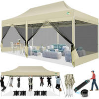 FALTPAVILLON 3x6m Wasserdicht mit Mesh-Seitenwänden Khaki - Olivgrün, Textil (300/335/600cm)