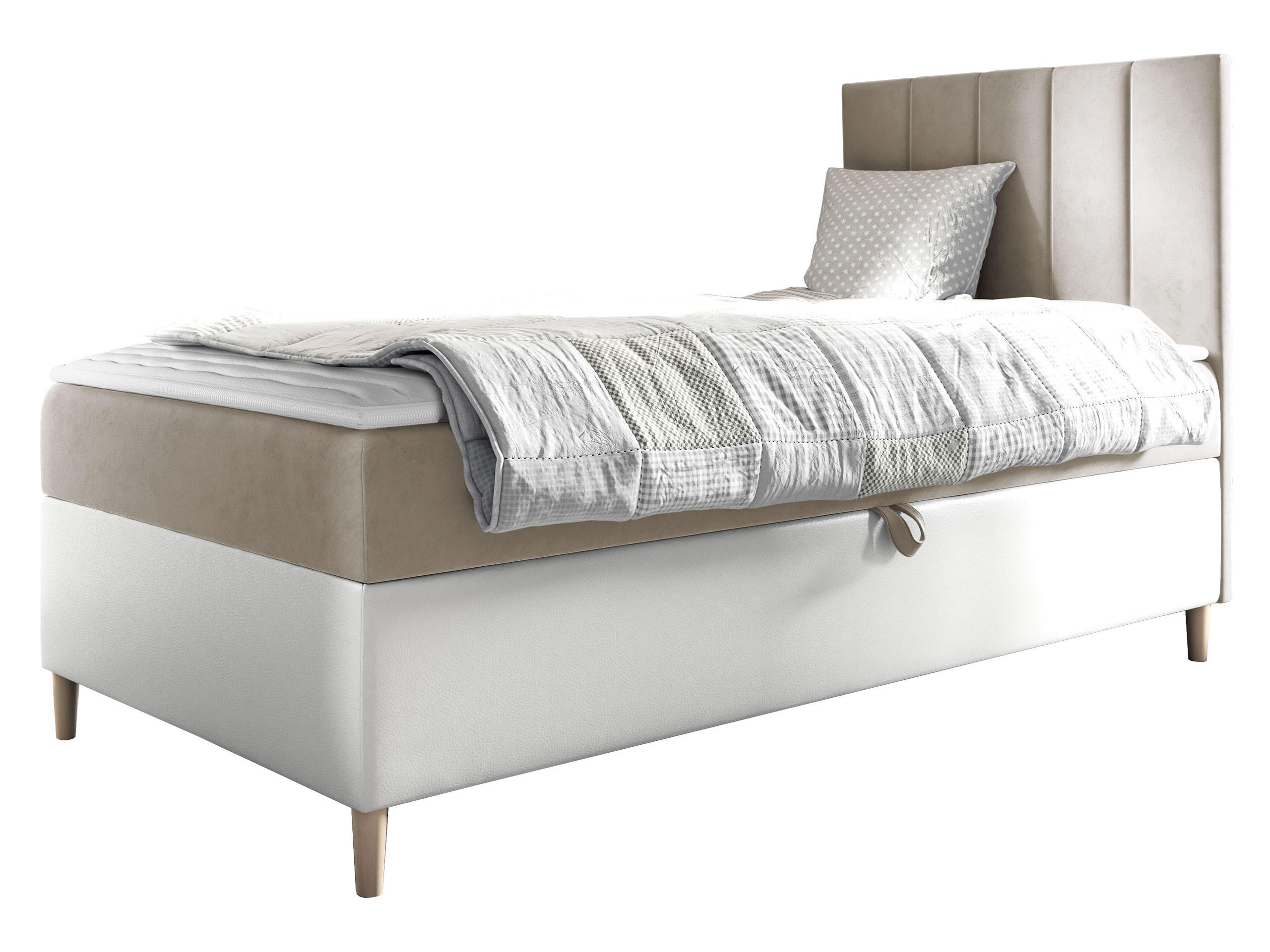 BOXBETT Maja Junior 1, Seite zum Öffnen des Bettkastens: Rechts - Creme/Weiß, Holz (80/200cm) - MIRJAN24