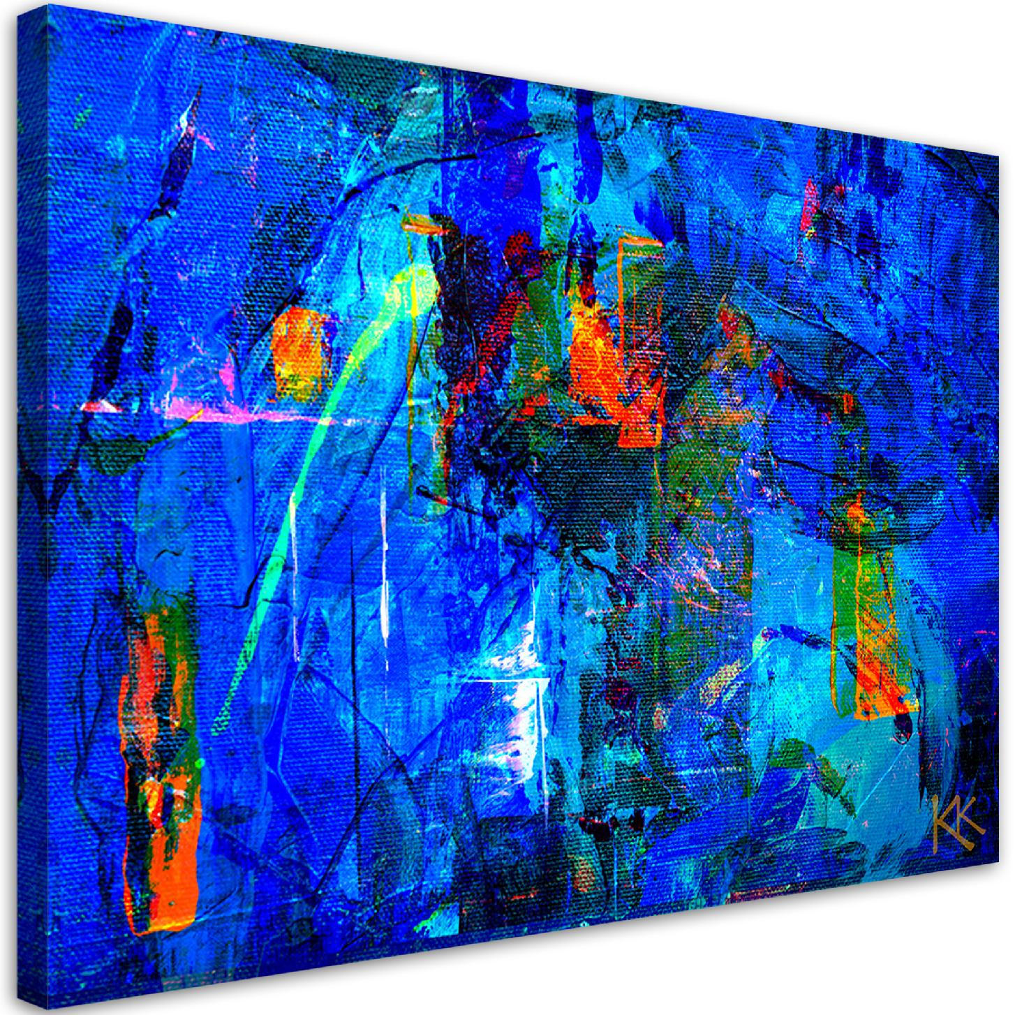 WANDBILD blau abstrakt handgemalt - Blau, Textil (60/40cm) - Feeby