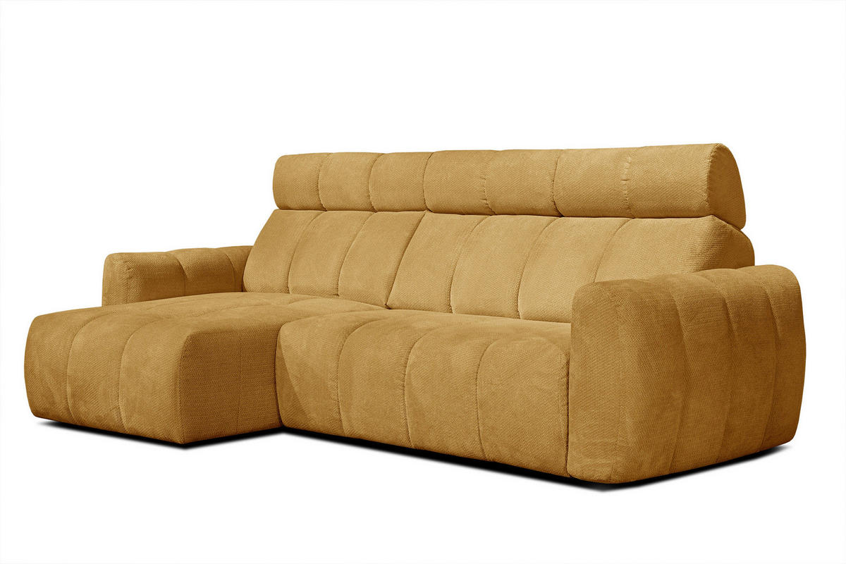 ECKSOFA KIMI 3-Sitzer, ausziehbarer Sitz, verstellbare Kopfstützen, senfgelb - Gelb/Schwarz, Holzwerkstoff/Textil (270/160cm) - Courtois Laville