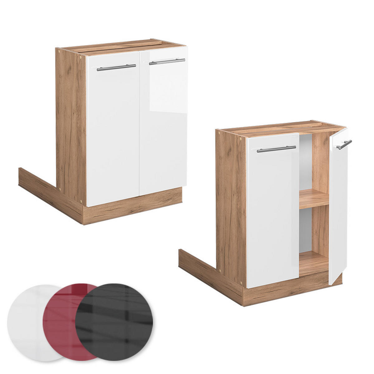 KÜCHENINSEL Fame-Line Weiß Hochglanz 60 cm ohne AP - Honigeiche/Weiß Hochglanz, Holzwerkstoff (60/82/30cm) - Vicco