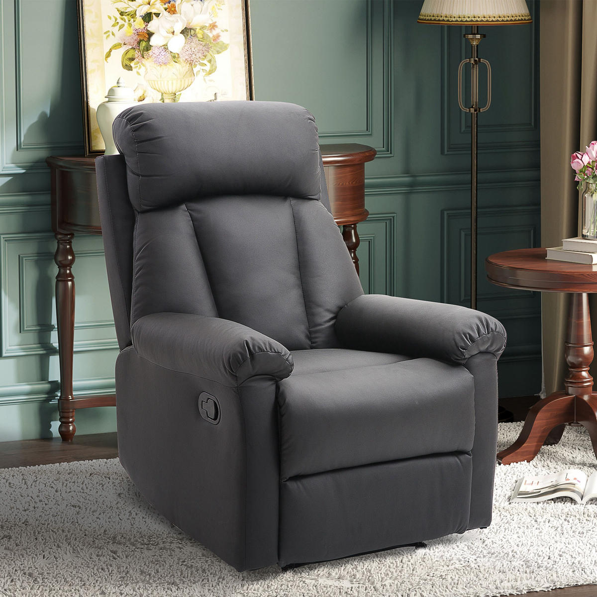 RELAXSESSEL Stahl Kunstleder Schwarz - Schwarz, Leder/Metall (97/107/80cm) - HOMCOM