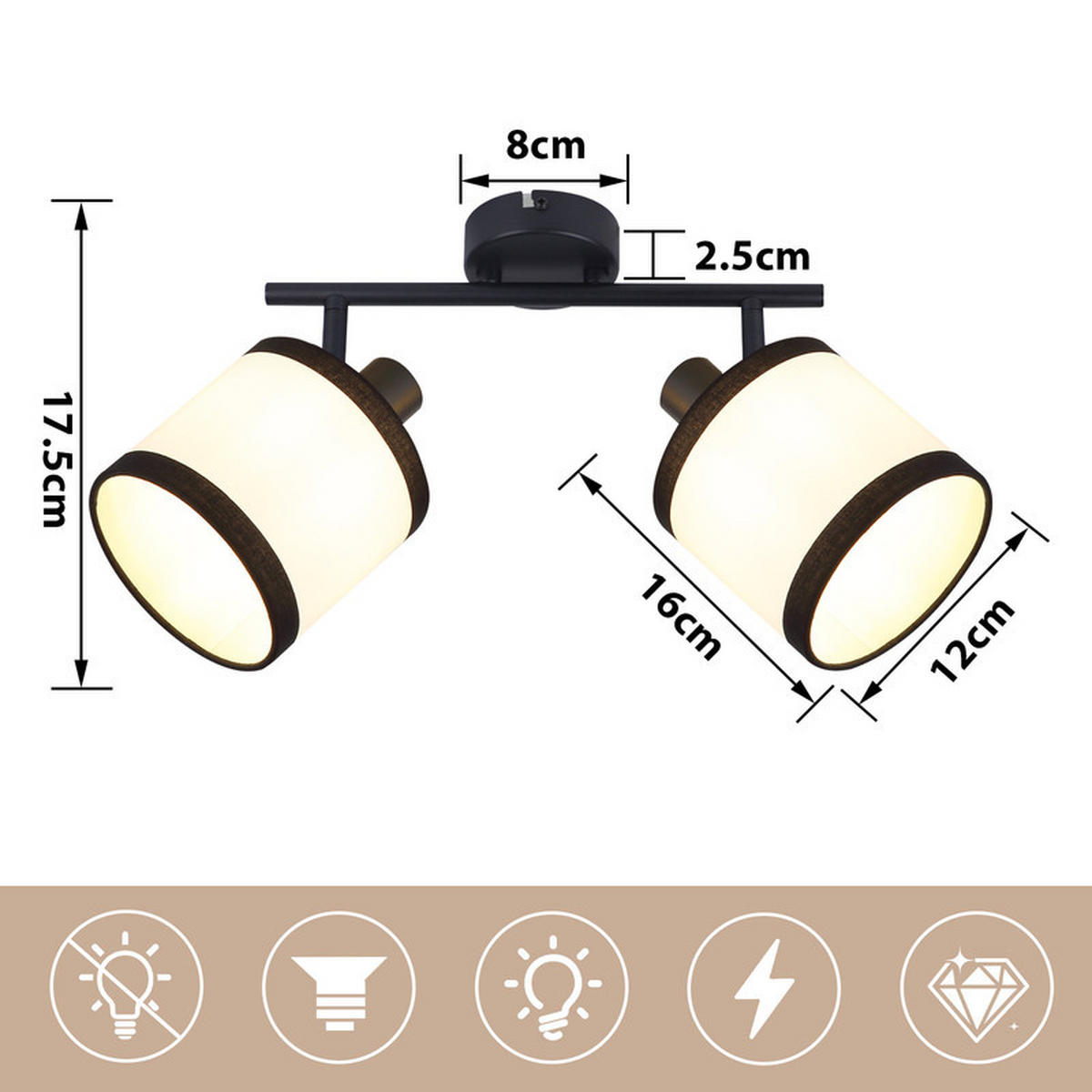 DECKENSTRAHLER Chambers Ⅲ 2-flammig 28/12/18 cm - Schwarz, Metall (28/12/18cm) - Nettlife