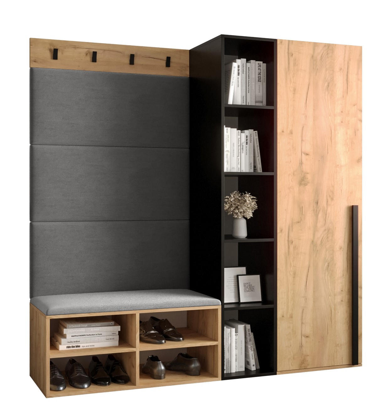 Möbel Kryspol Garderoben-Set Eiche, Grau 164x184x42 cm