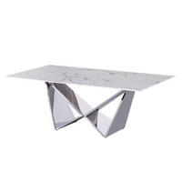 DESIGN-COUCHTISCH CENTO Rechteckiger Wohnzimmertisch in Marmor-Optik mit geometrischem Edelstahl-Gestell (130 x 70 cm) - Silbereichenfarben, Metall (70/130/42cm) - alesvelt