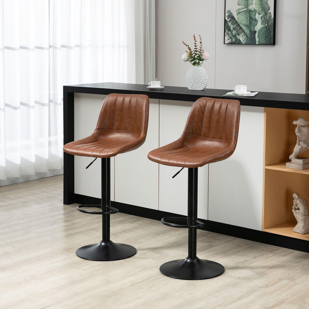 BARHOCKER 2er-Set Braun 43.0/49.5/111.0 cm - Braun, Leder (49.5/111/43cm)