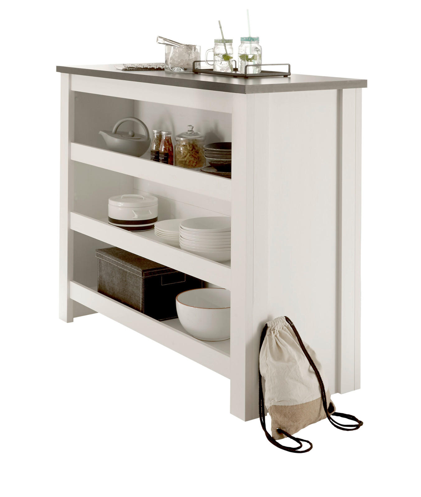KÜCHENTHEKE weiß Pinie, anthrazit Landhaus, Kücheninsel freistehend 130 cm - Anthrazit/Weiß, Holzwerkstoff (130/106/52cm) - Furn.Design