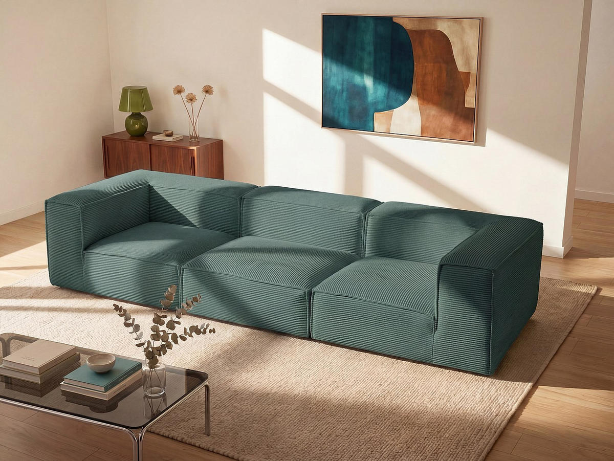MODULIERBARES Sofa - 4 Personen - samt - grün Ruzolo - Grün, Textil/Metall (296/67/105cm) - Vente-Unique