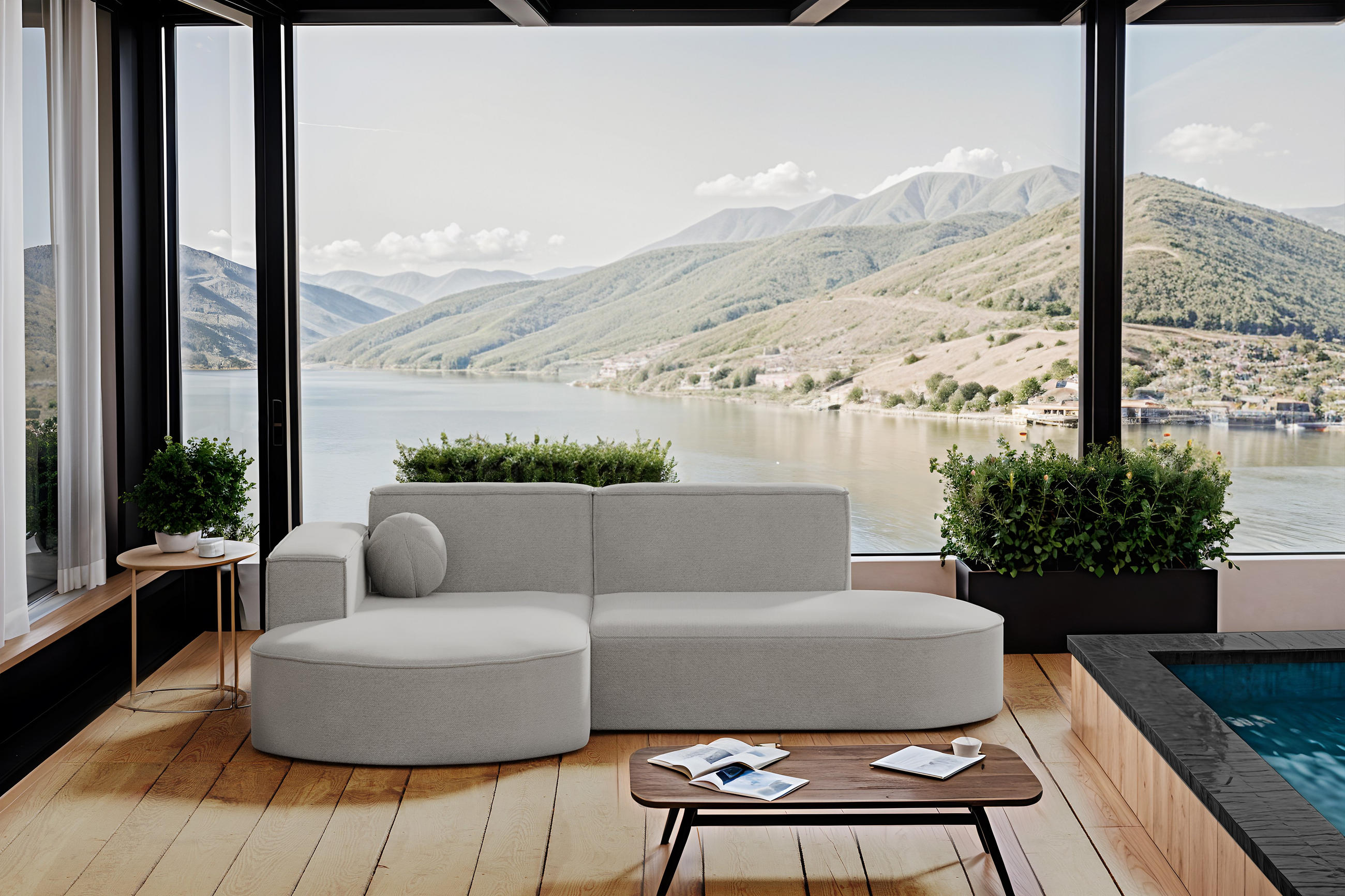 GARTENECKSOFA L-Form Designer Modena Studio Patio Hellgrau Links - Hellgrau, Holz/Textil (165/78/236cm) - Kaiser Möbel