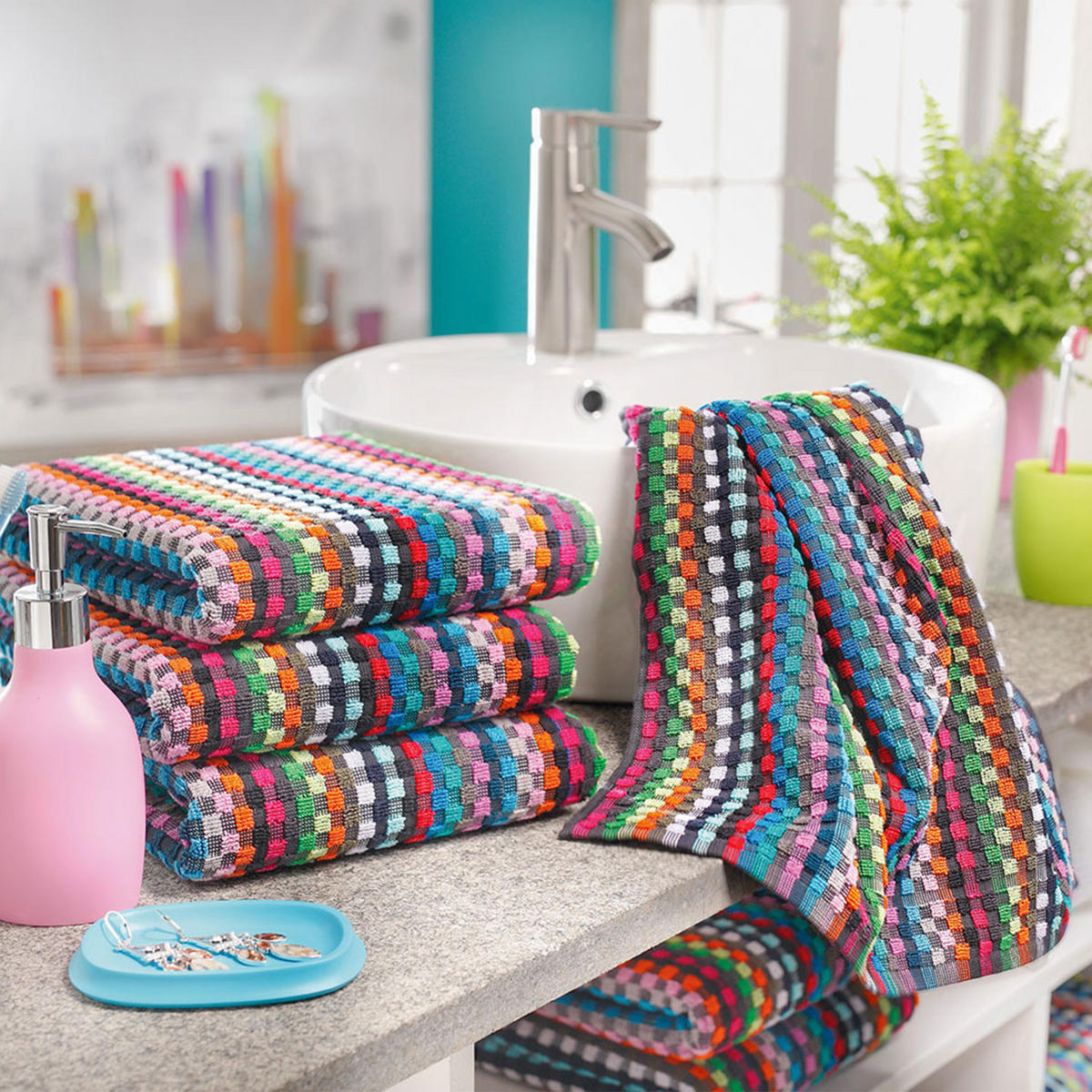 DUSCHTÜCHER, 2er-Set, 70x140 cm, 100% Baumwolle, bunt - Multicolor, Textil (70/140cm) - Zollner