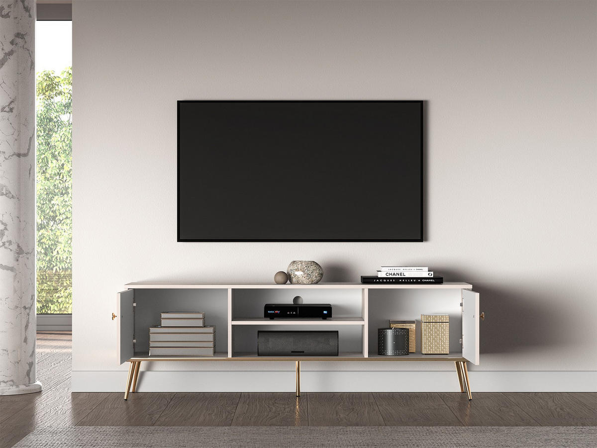 TV-LOWBOARD Selgin Greige 160 cm - Taupe/Goldfarben, Holzwerkstoff/Metall (160/53/39.7cm) - Selsey