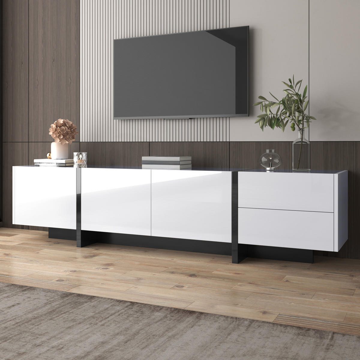 TV-SCHRANK Lowboard Colorblock Türen Schubladen - Weiß, Holzwerkstoff (190/45/35cm) - Fortuna Lai