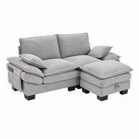 SOFA 2-Sitzer mit Hocker 190 x 132 x 84 cm Corduroy Light Gray - Hellgrau, Kunststoff (132/190.1cm) - Meubliv