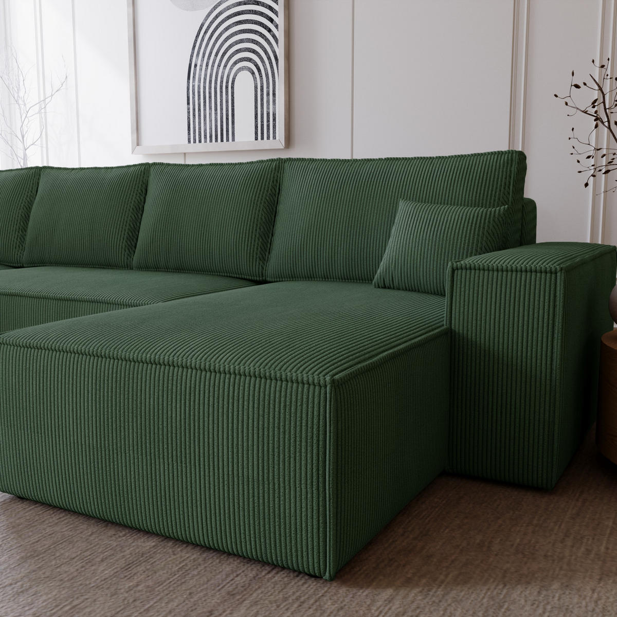 ECKSOFA U 380 cm Bergamo mit Schlaffunktion, Cordstoff, Grün - Grün, Holz (377/189cm) - Emporius