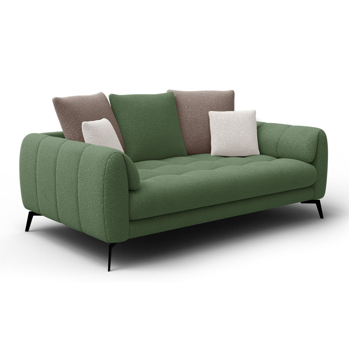SOFA CALME 2,5-Sitzer, olive und beige - Olivgrün, Holz/Textil (199/92/108cm) - Courtois Laville