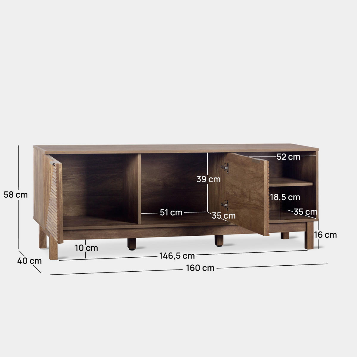 TV-ELEMENT Doren Walnuss 160 cm x 58 cm - Walnussfarben, Holzwerkstoff (160/58/40cm) - Klast Home