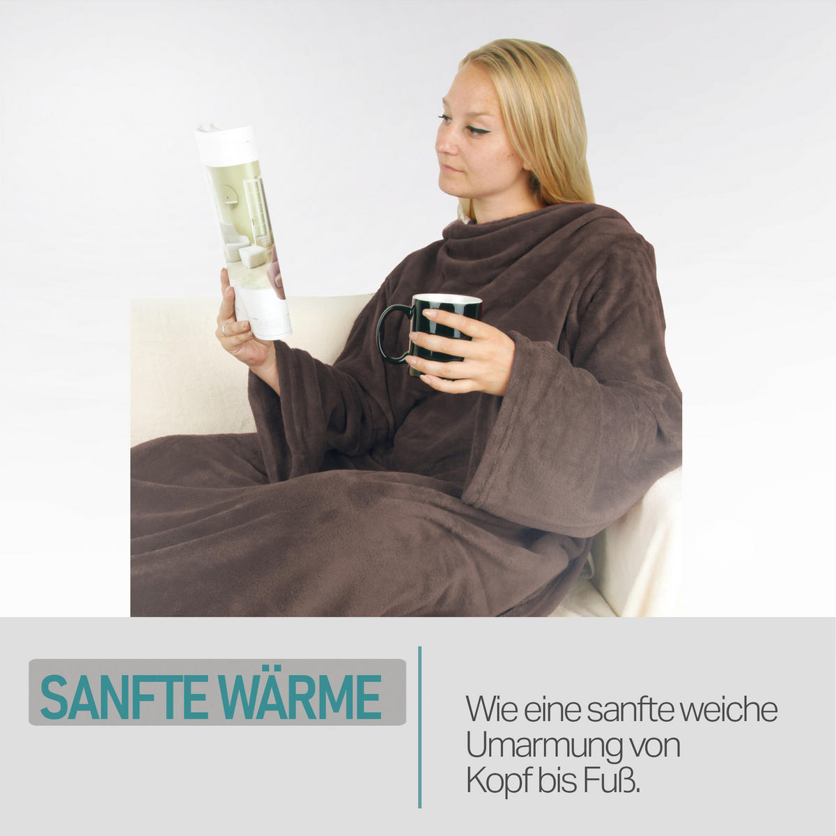 KUSCHELDECKE MIT ÄRMELN 130 x 180 cm Braun - Braun, Textil (180/130cm)