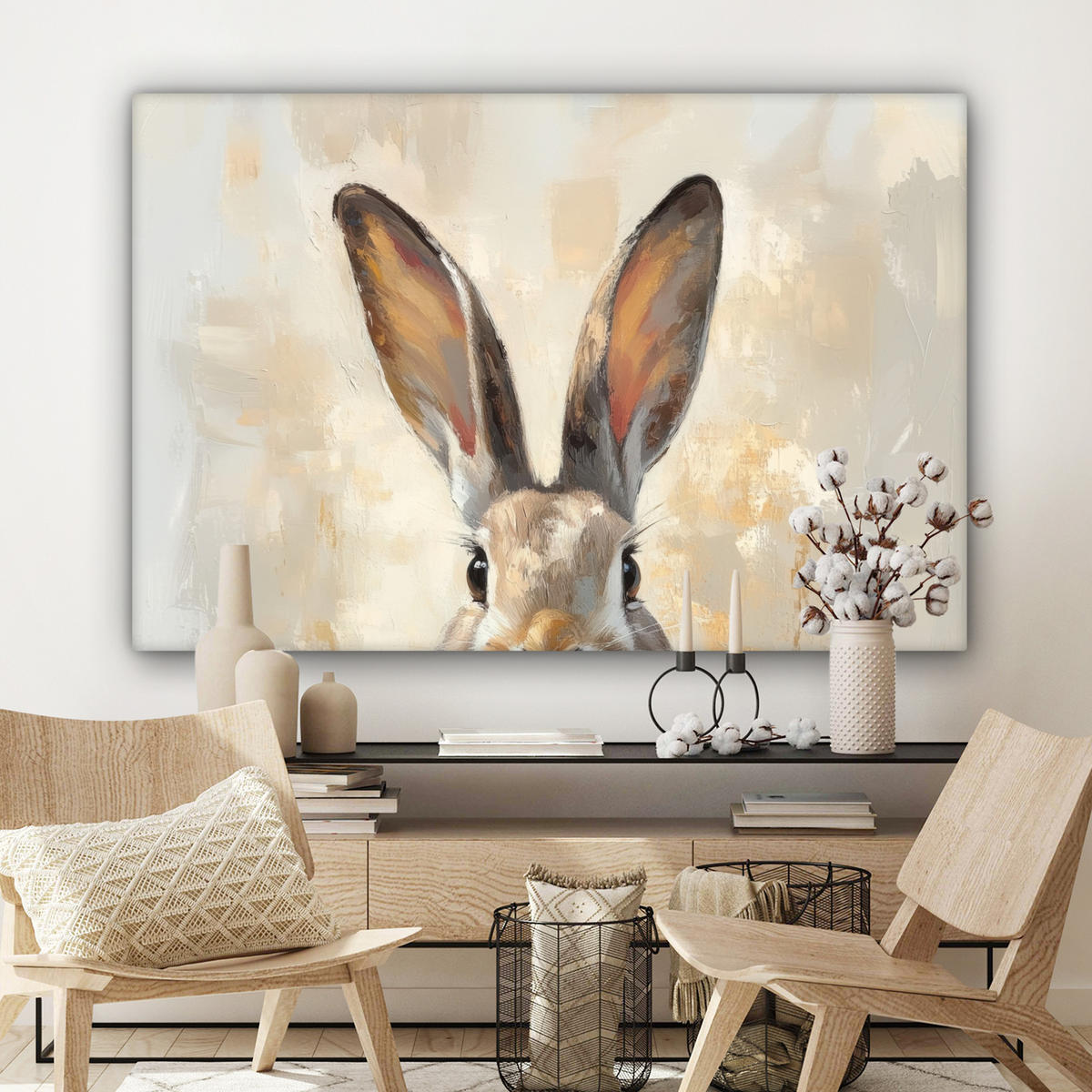LEINWANDBILD Hase - Ohren - Braun XXL 150x100 cm - Beige, Textil (150/100cm) - MuchoWow