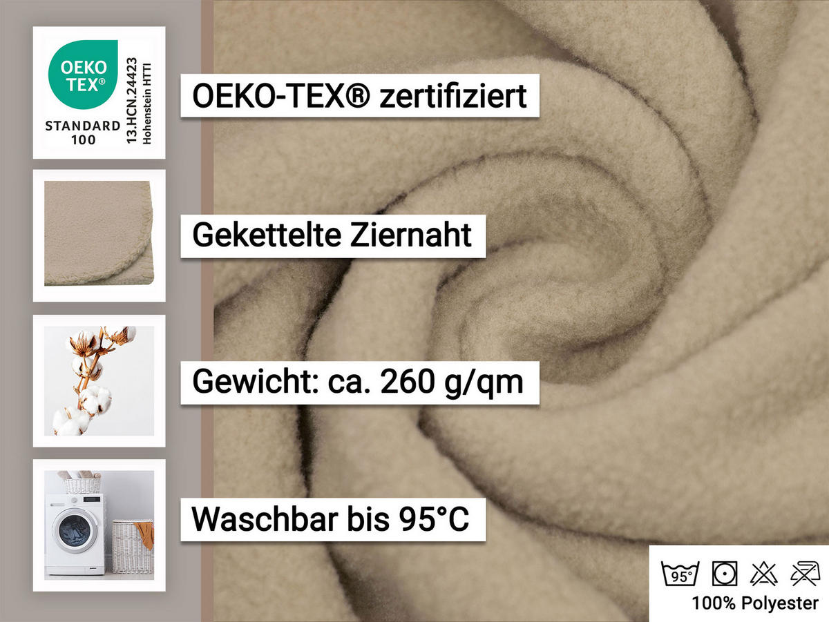 KUSCHELDECKE, 130x170 cm, 100% Polyester, Braun - Hellbraun, Textil (130/170cm) - Zollner