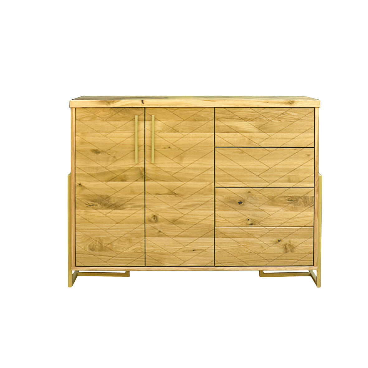 KOMMODE aus Eichenholz mit Fischgrätmuster 130 cm breit CARIN - Eichefarben, Holz (130/100/40cm) - Rawood Furniture