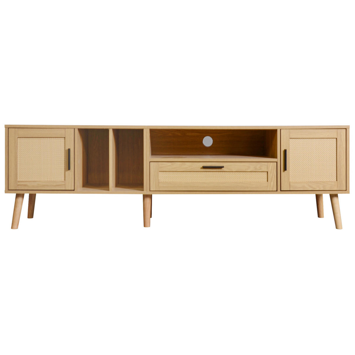 TV-SCHRANK in Eiche-Optik mit Rattan-Front, 2 Türen und 1 Schublade 180/40/48 cm - Eichefarben, Holzwerkstoff (180/54/40cm) - Redom