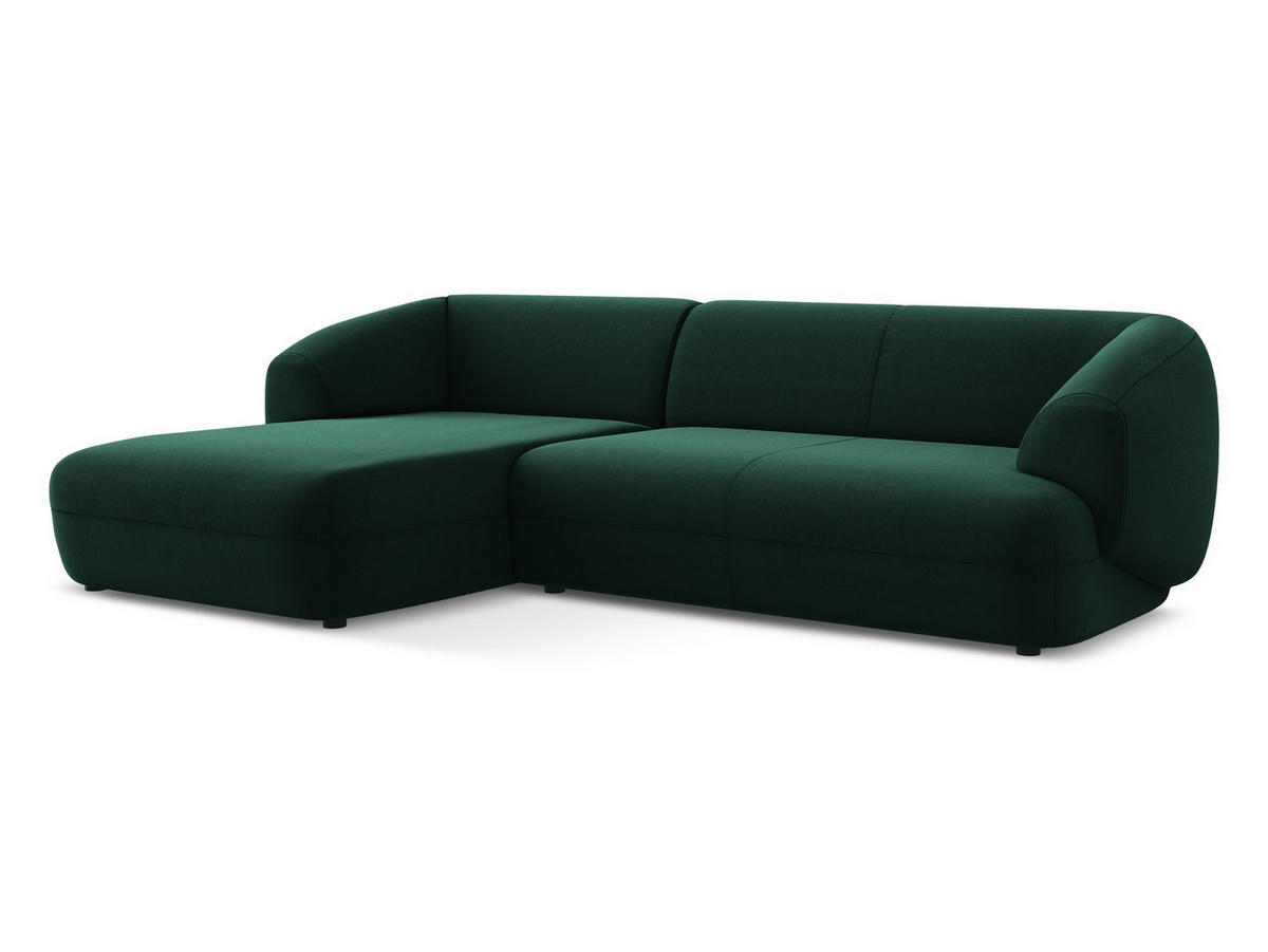 ECKSOFA Links Samt Stoff Grün - Dunkelgrün/Schwarz, Kunststoff/Textil (156/280cm) - Makamii