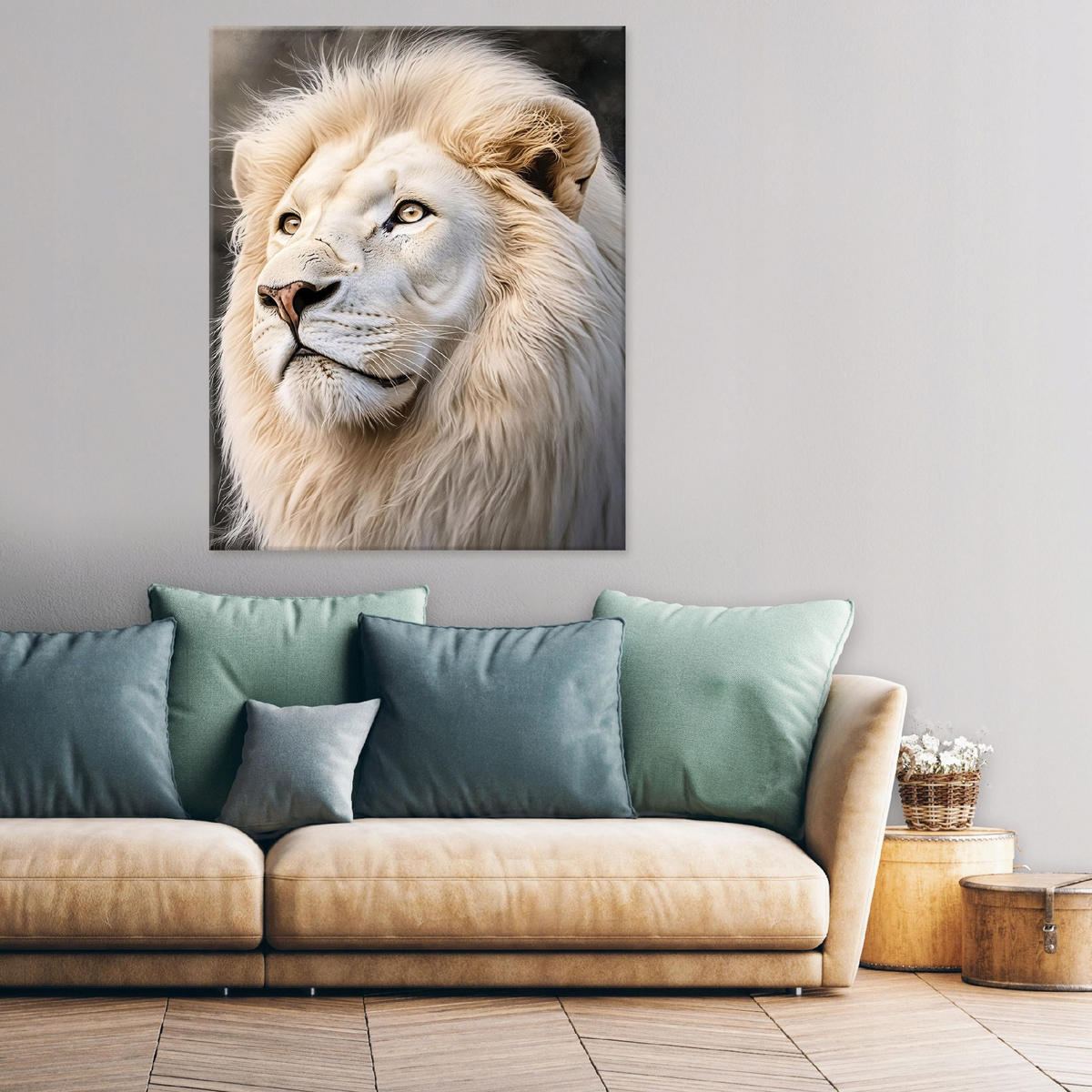 BILDER Löwe Weiß Tiere Modern 60x40 - Multicolor, Holzwerkstoff (40/60cm) - Wallarena