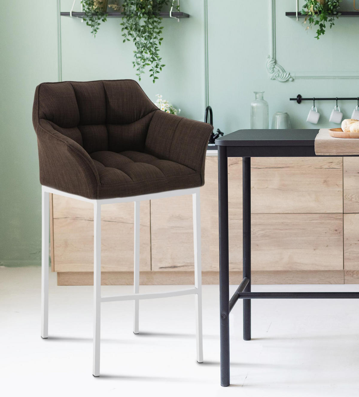 BARHOCKER 2er Set Stoff Braun - Weiß/Braun, Textil/Metall (64/110/48cm) - CLP