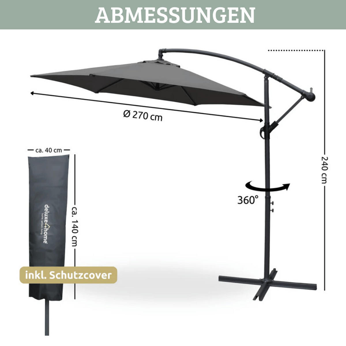 AMPELSCHIRM 270cm Wetterfest EMCO Sonnenschirm Anthrazit - Anthrazit, Kunststoff (270/270cm) - DELUKE