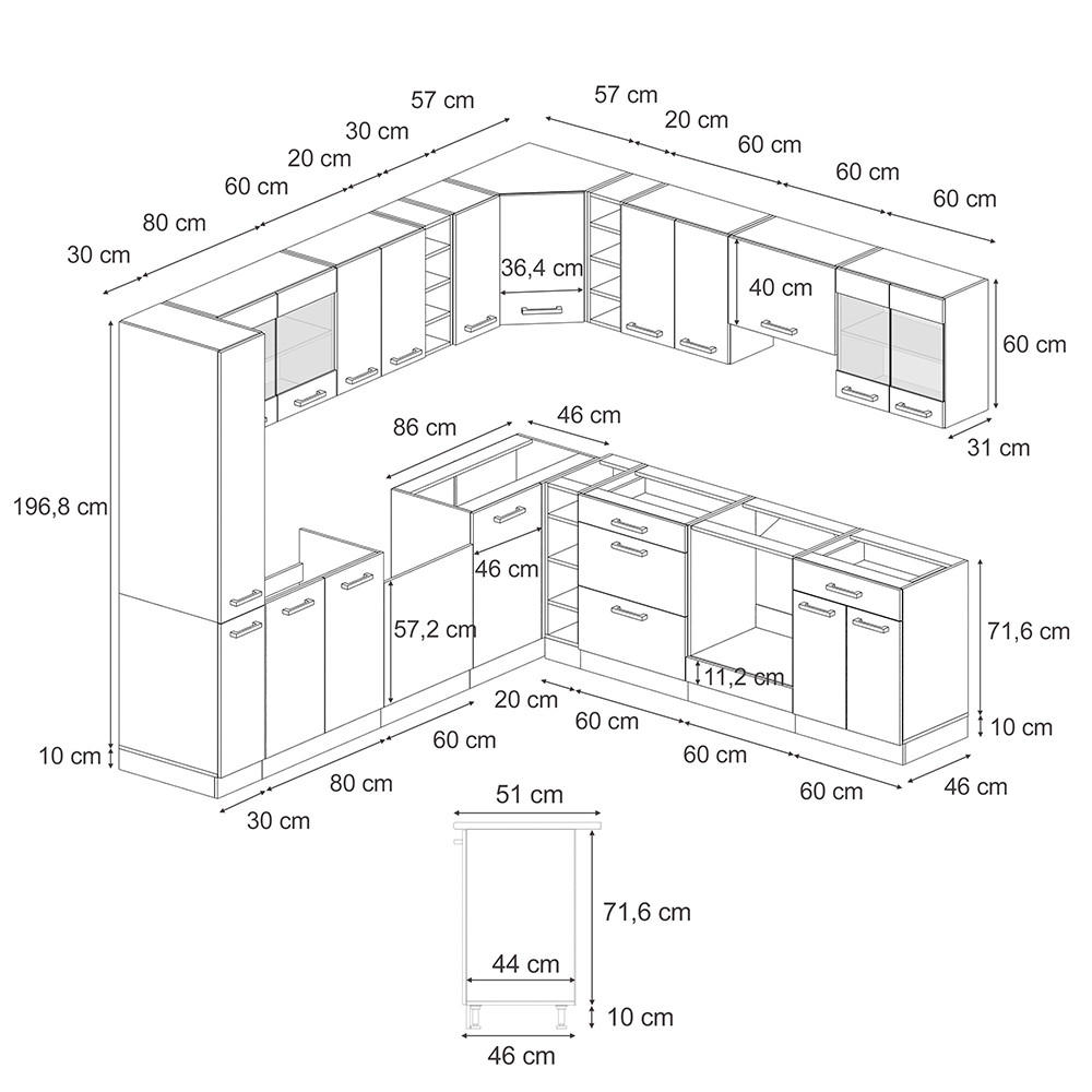 Thumbnail - Vicco Einbauküche, Schwarz, Anthrazit, Holzwerkstoff, L-Form,Formgebogen, 247x81.6x46 cm, Küchen, Eckküchen, Eckküchen o...