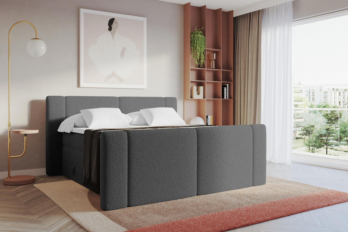 BOXSPRINGBETT mit Matratze H3/H4 - EVON KING Zanozek - 140x200 cm Grau - Taupe, Holzwerkstoff (140/200cm) - ALTDECOR