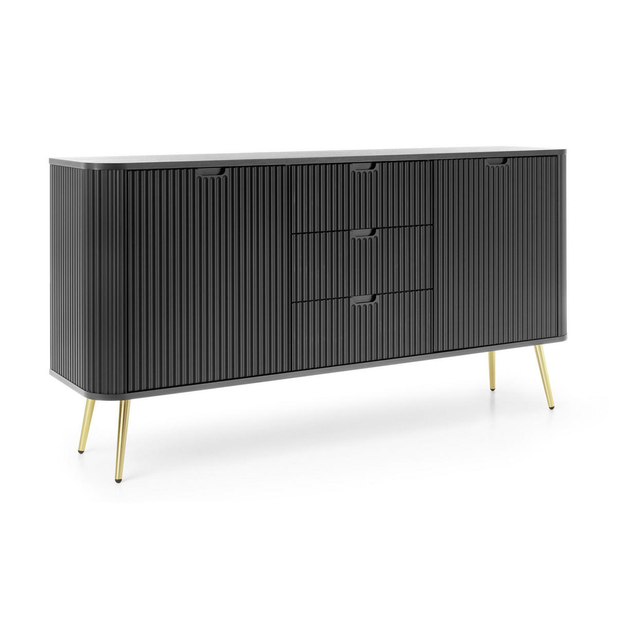 SIDEBOARD Zova Schwarz mit goldenen Beinen 168 cm - Goldfarben/Schwarz, Holzwerkstoff/Metall (168/87/39cm) - Selsey