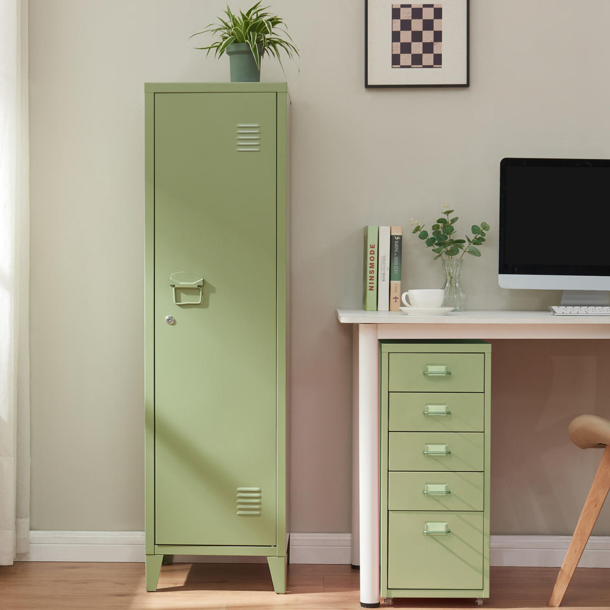 EINZELSPIND Kurikka - Olivgrün, Metall (38/137/38cm) - [en.casa]