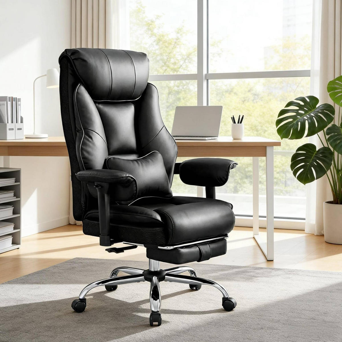 BÜROSTUHL in Schwarz 77x35,5x125,5 cm, höhenverstellbar mit Fußstütze und verstellbarer Rückenlehne - Schwarz, Kunststoff (35.5/125.5/77cm) - IVMEU
