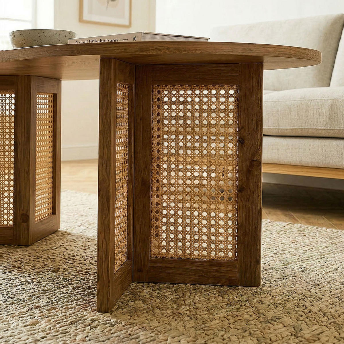 COUCHTISCH mit ovaler Tischplatte 40/72/120 cm - Eschefarben, Holzwerkstoff (66.2/60/40cm) - Calicosy