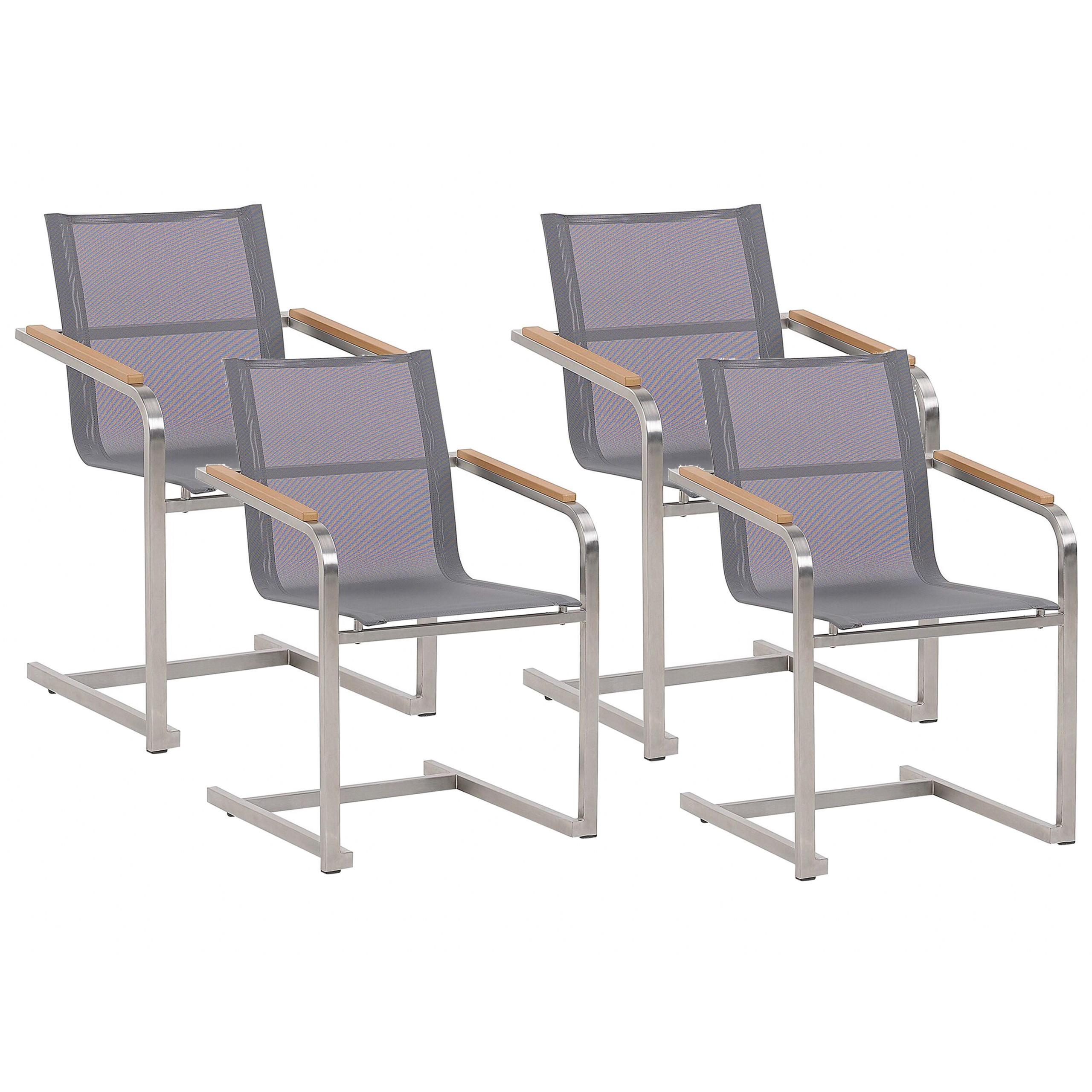 GARTENSTUHL 4er-Set Edelstahl grau Cosoleto - Grau, Metall (56/85/55cm) - Beliani