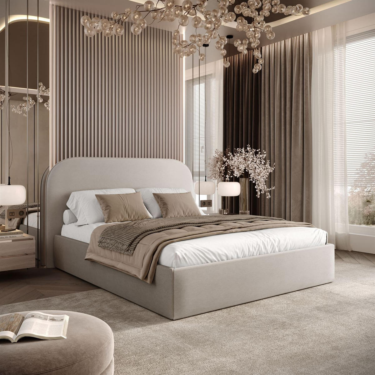 POLSTERBETT OLIMPIA mit Bettkasten 140x200, Castel 80 - Alufarben, Textil (140/200cm) - Lookway