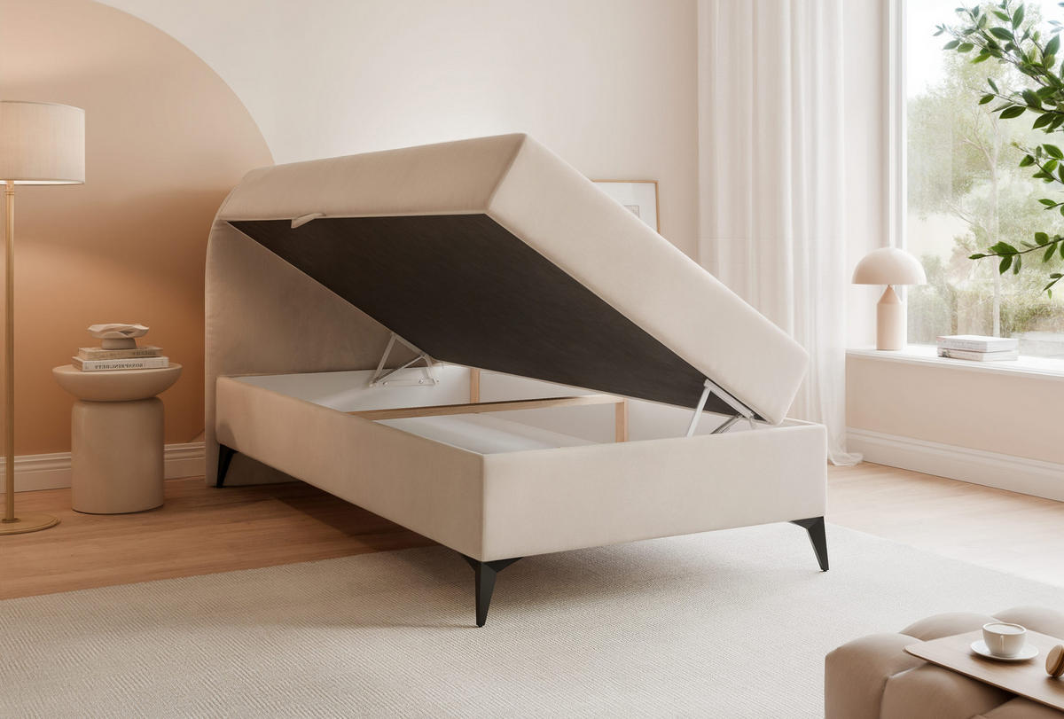 BOXBETT NOELIA 90/200 cm Öffnung links, mit Matratze, Creme - Creme, Holzwerkstoff/Textil (90/200cm) - Idohome