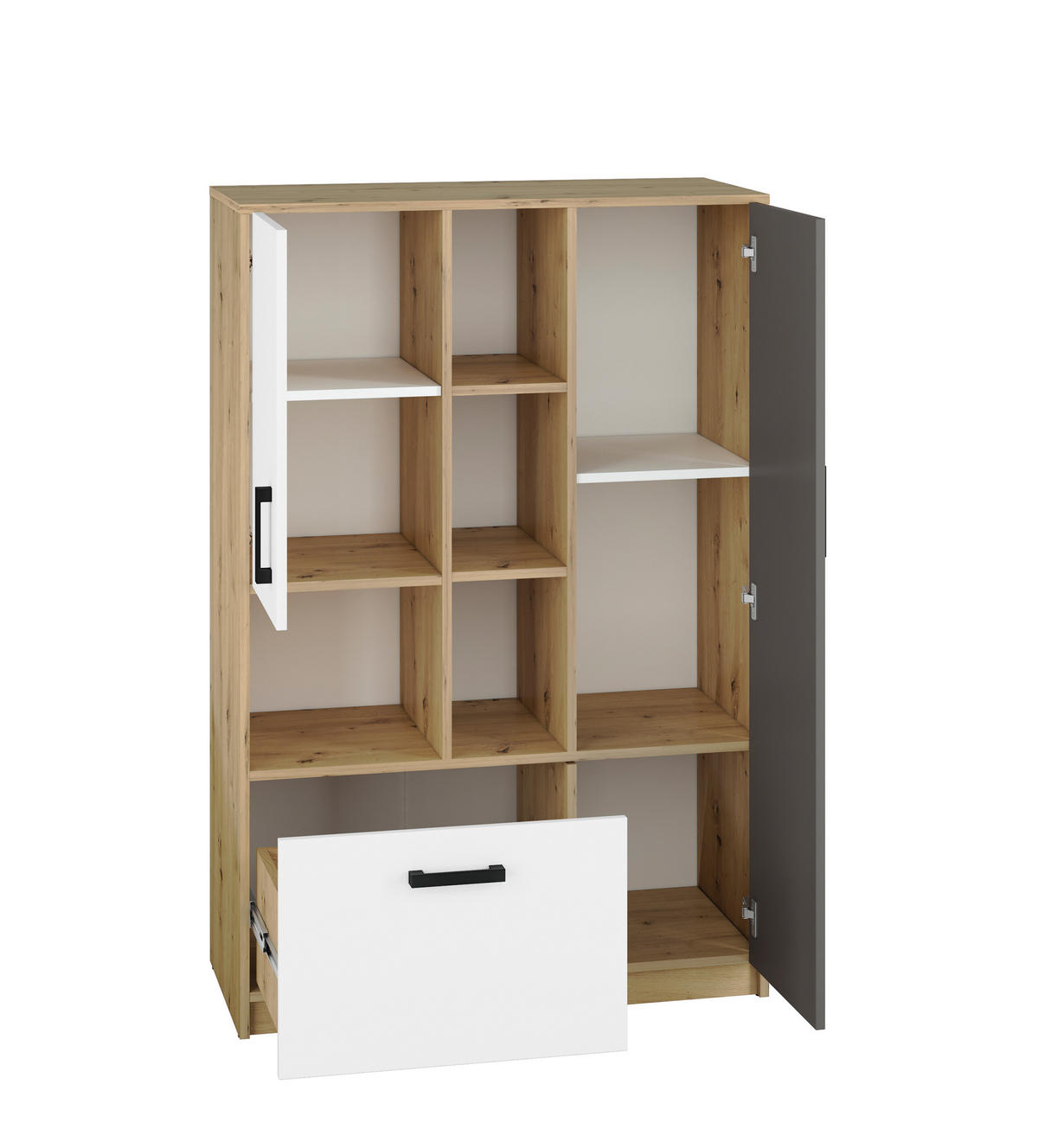 HIGHBOARD Fini Artisan Eiche / weiß / anthrazit 92 / 42 / 139cm - Weiß/Braun, Holz/Holzwerkstoff (92/139/42cm) - Feldmann-Wohnen