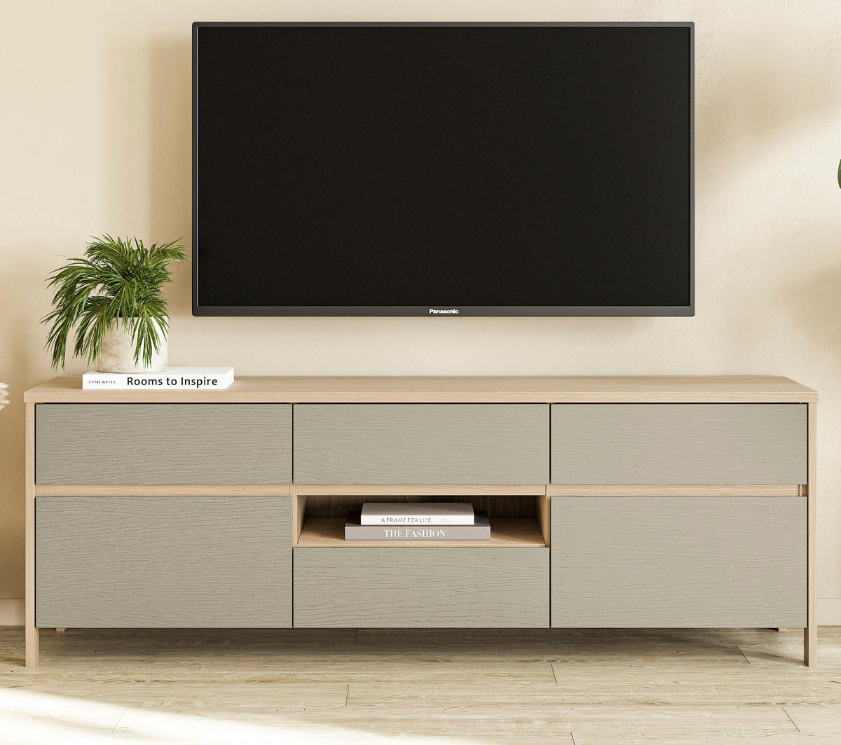 TV-LOWBOARD Salbei grün, Eiche, TV Unterteil skandinavisch 164 cm, Soft-Close - Salbeigrün/Eichefarben, Holzwerkstoff/Metall (164/58/39cm) - Furn.Design