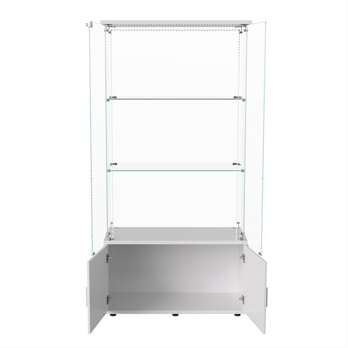 VITRINE - Glasvitrine mit Cabinet-Unterbau - 4 Türen und 3 Ebenen - LED-Lichtband-Beleuchtung - Weiß - Weiß, Glas (78.51/164/35cm) - DELFA