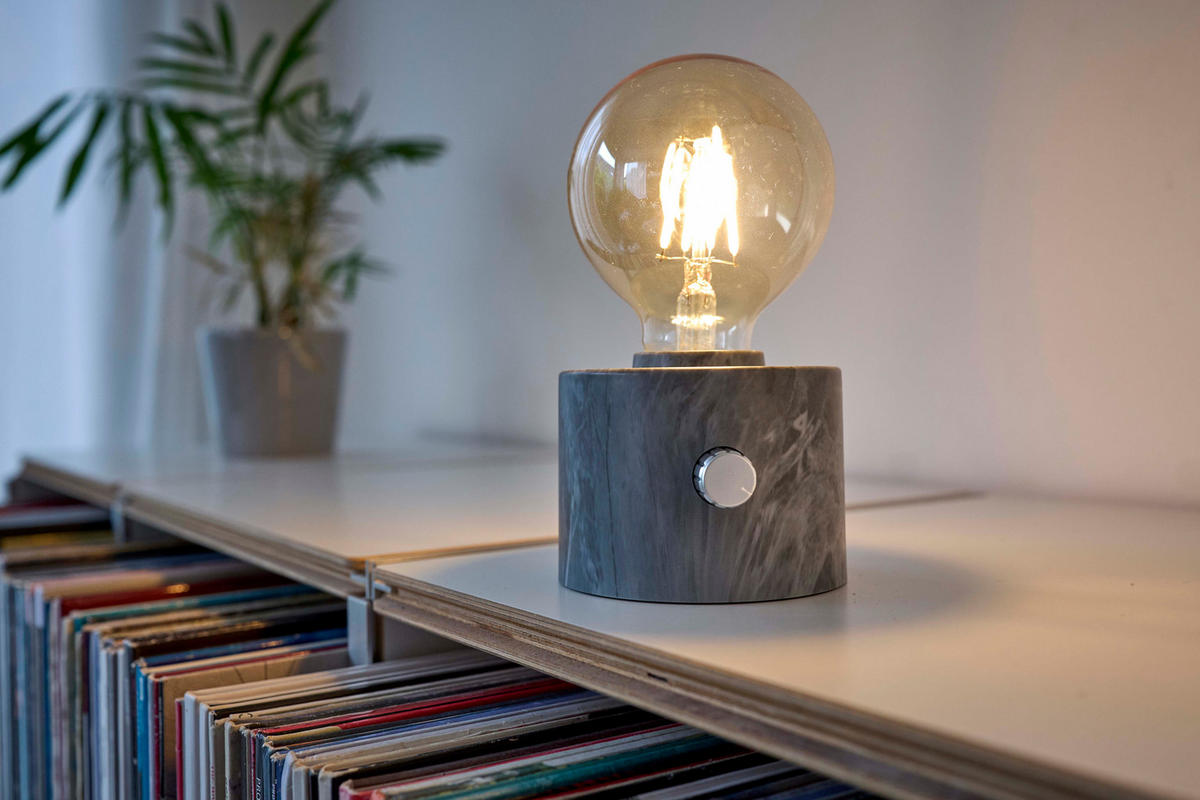 LED-TISCHLAMPE Vintage Edison dimmbar 10x9x16cm 2er-Set Marmor grau - Grau, Kunststoff (10/8.7/16cm) - Northpoint
