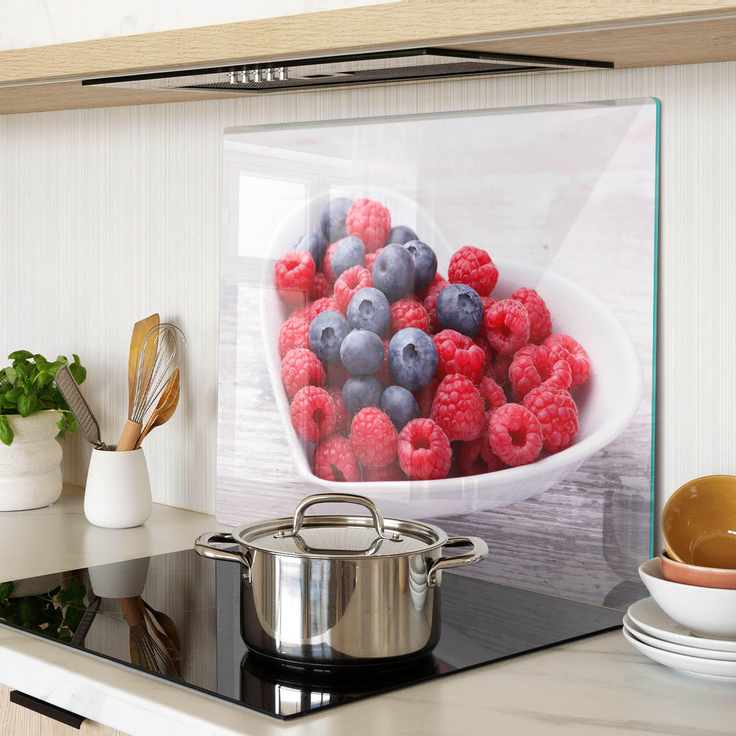 GLASPLATTE 60x52 cm Himbeeren Blaubeeren - Rot, Glas (60/0.4/52cm) - TULUP