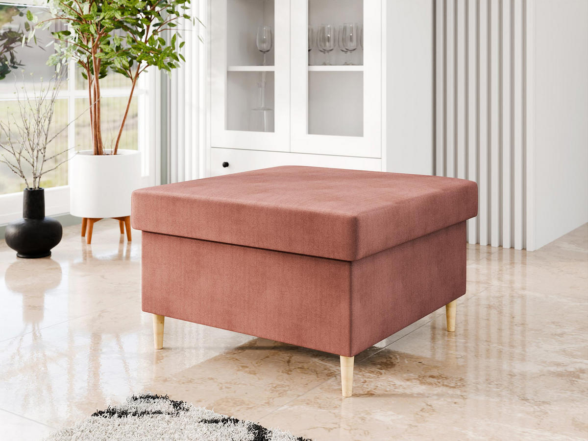 POLSTERHOCEKR Zako P - Dunkelrosa/Naturfarben, Holz/Textil (70/43/70cm) - MIRJAN24