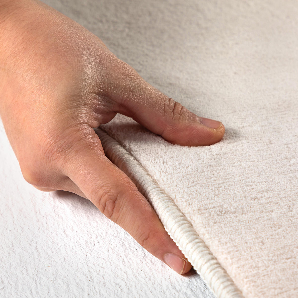 TEPPICH Kurzflor Uni-Farbe Microfaser Antirutsch Wohnzimmer waschbar Creme Läufer 80x150 - Creme, Textil (80/150cm) - KADIMA DESIGN