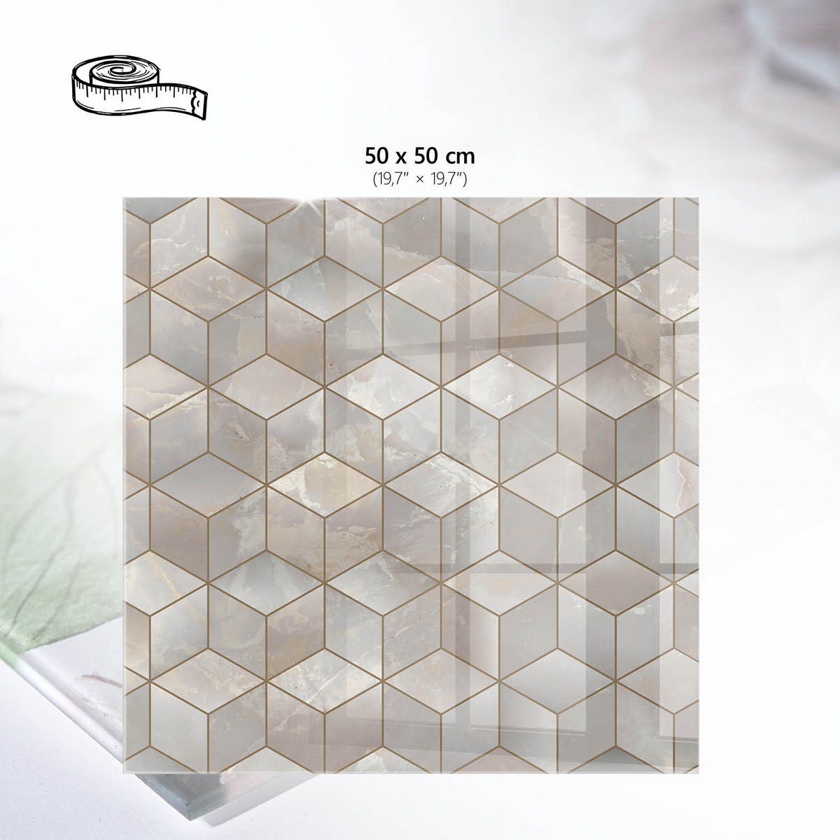TISCHPLATTE 50x50 cm – Pastellmuster - Türkis, Glas (50/50/0.4cm) - Wallfluent