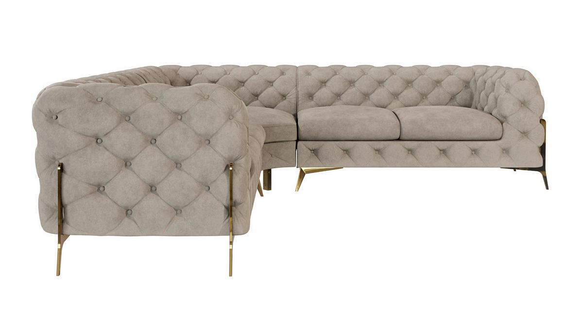 ECKSOFA Chesterfield Lexi Dunkle Creme Samt - Goldfarben/Creme, Holz/Textil (264/264cm) - S-Style Möbel
