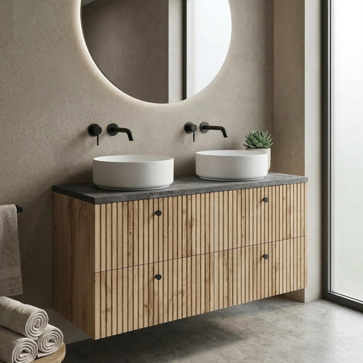 WASCHBECKENUNTERSCHRANK Saros 4 Schubladen Eiche mit Grau - 120 x 45 x 61 cm - Eichefarben, Holz (120/61/45cm) - Badplaats
