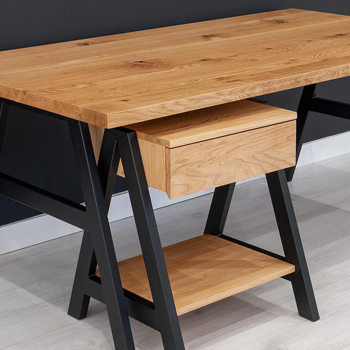 SCHREIBTISCH Arn aus massivem Eichenholz - Eichefarben/Schwarz, Holz/Metall (100/180/77cm) - Danzz