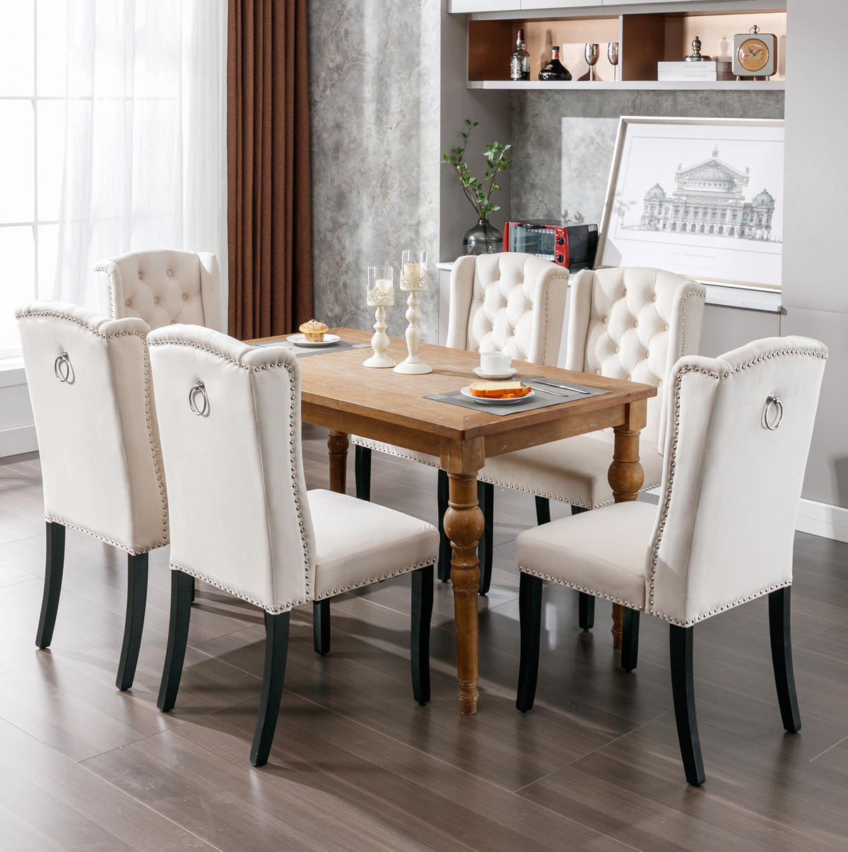 ESSZIMMERSTUHL 6er-Set Samt Beige mit Eichenbeinen - Beige, Metall (45/100/61.1cm) - Meubliv